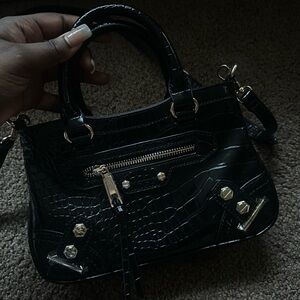 Aldo Black Crocodile-Embossed Mini Bag